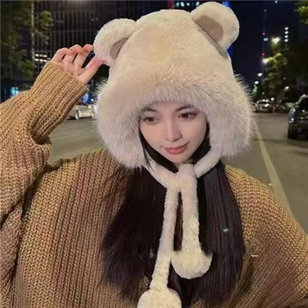 곰 귀 겨울 모자, 귀 보호, 따뜻한 곰 귀 모자, 봉제 두꺼운 양동이 모자, 겨울 패션