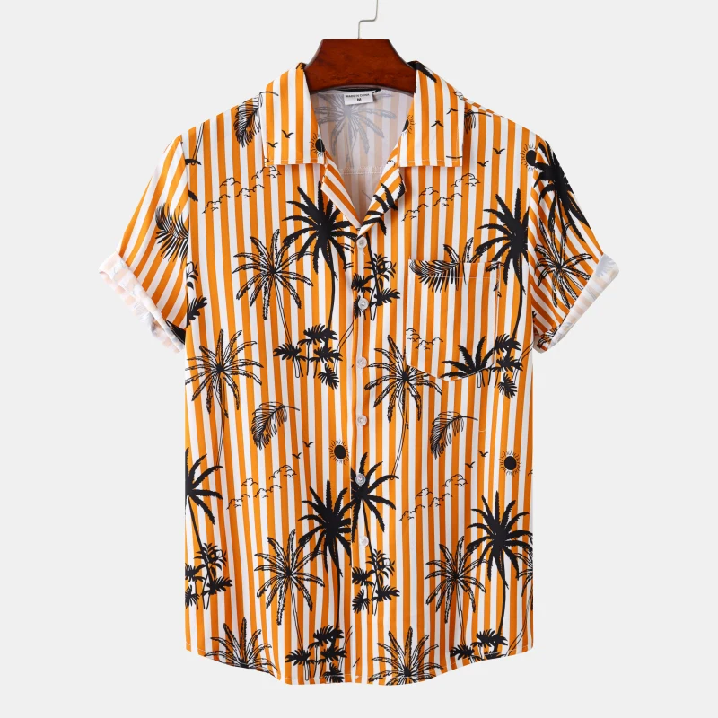 Casual Short Sleeved Shirt Hawaiian Shirt Short Sleeved Shirt Button Down Shirt Hawaiian Men's Shirt Beach Coconut Tree Print Short Sleeve Men's Clothes Fashion Lapel Button Top T-shirt