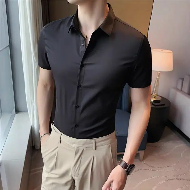 thumbnail image 1 of Camisas y blusas para hombre, moda de botones de manga corta 2024, camisetas geniales de alta calidad para hombre, estilo social coreano, ropa musculosa de moda, 1 of 5