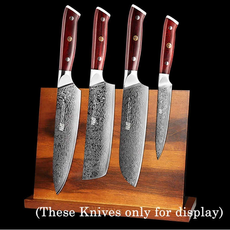 Quality Damascus Print Series 7-piece Knife Set + Acacia Wood Magnetic  Knife Holder - Style 1