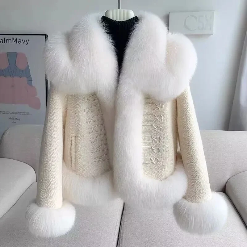 

Imitation Fox Fur Coat Women's Short Winter Coat White 2024 Autumn And Winter New Cotton Padded Fashion Suede Overcoat Fashion