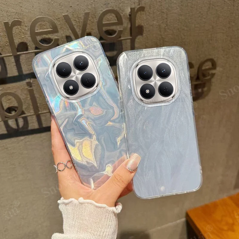 Laser Silver Gradient Protective Phone Case - Durable PC Back with TPU Bumper