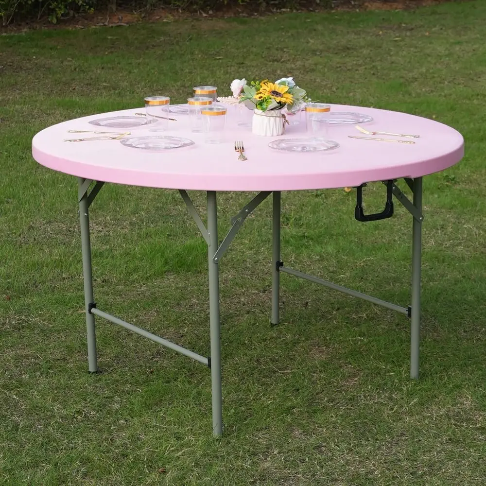 Elastic Round Table Cover Solid Color Diameter 48/60in Stain-Resistant Tablecloth Tear-Proof Folding Picnic Table Cloth Home
