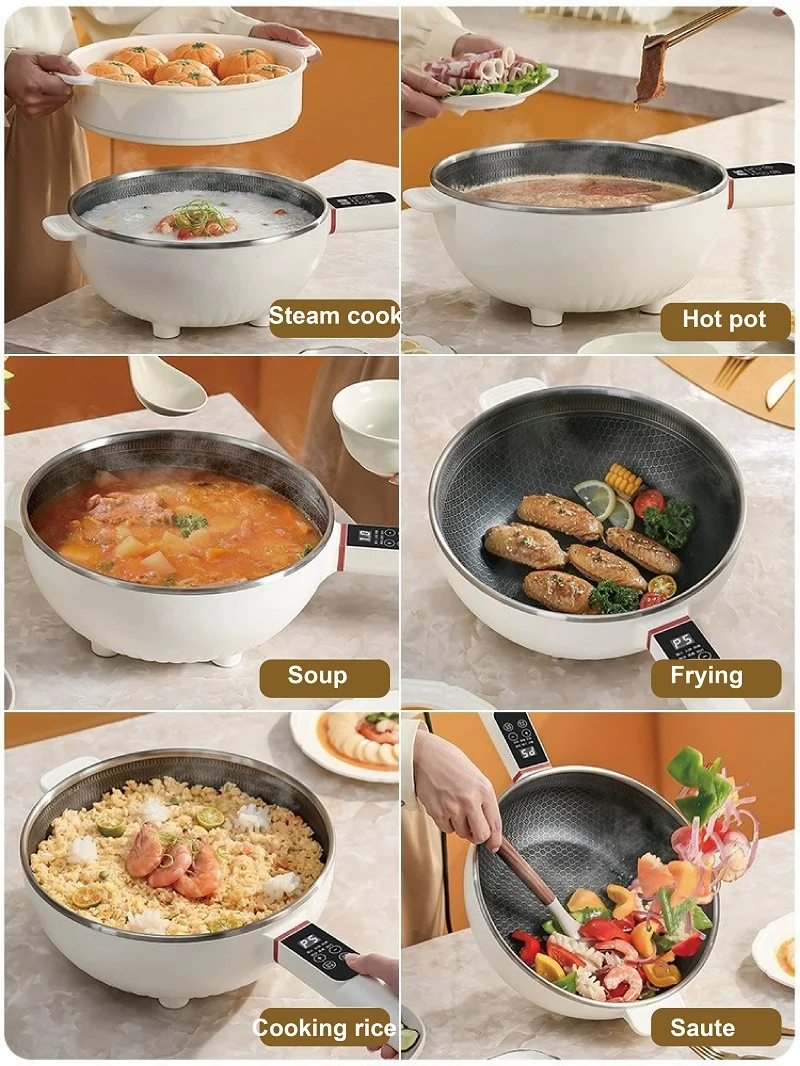 4-IN-1 Multifunction Electric Cooker Skillet Grill Pot Wok Electric Hot Pot  for Noodles Cook Rice Fried Stew Soup Steamed Fish Boiled Egg Small