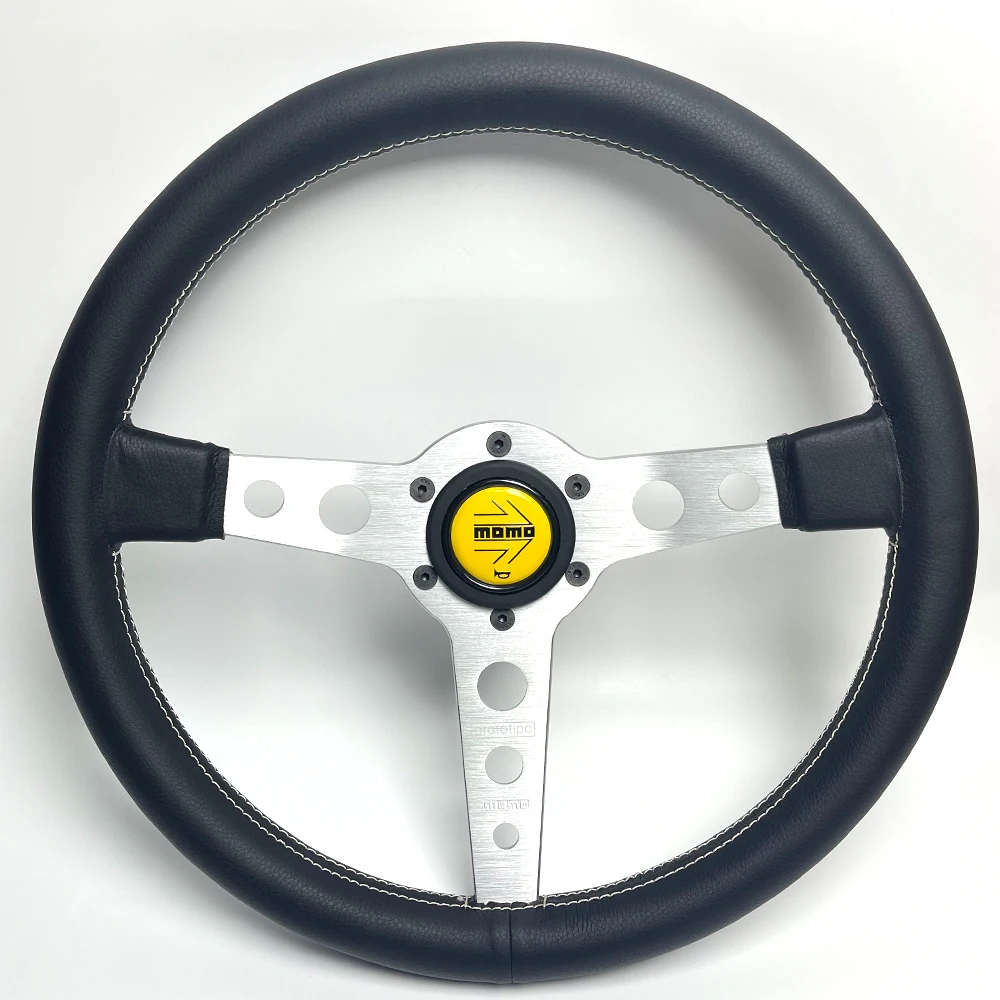 

14inch/350mm for MOMO Silver bracket Prototipo Style pu Leather Racing Sport Steering Wheel