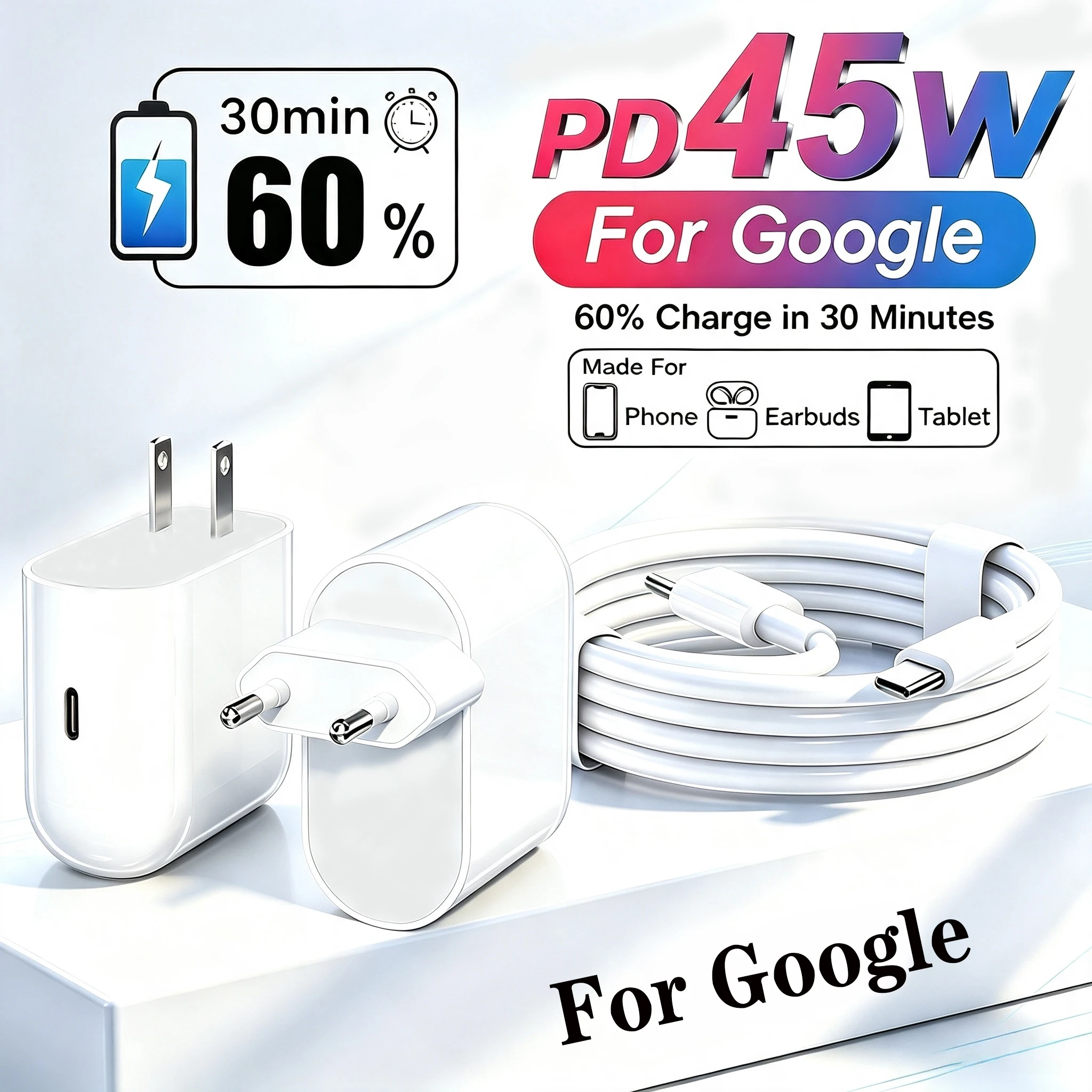 High-Speed 45W PD USB-C Charger with Charging Cable