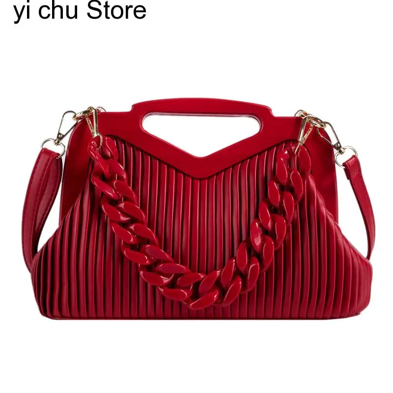 NewBrandHandbagWomenInvertedTriangleHandleLeatherHandPouch