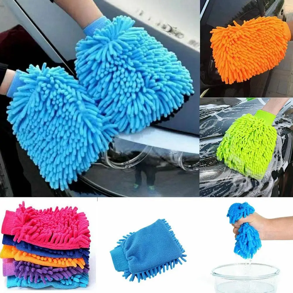 

2 In 1 Ultrafine Fiber Chenille Microfiber Car Wash Glove Mitt Soft Mesh Backing No Scratch For Car Wash Cleaning Tools H1i0