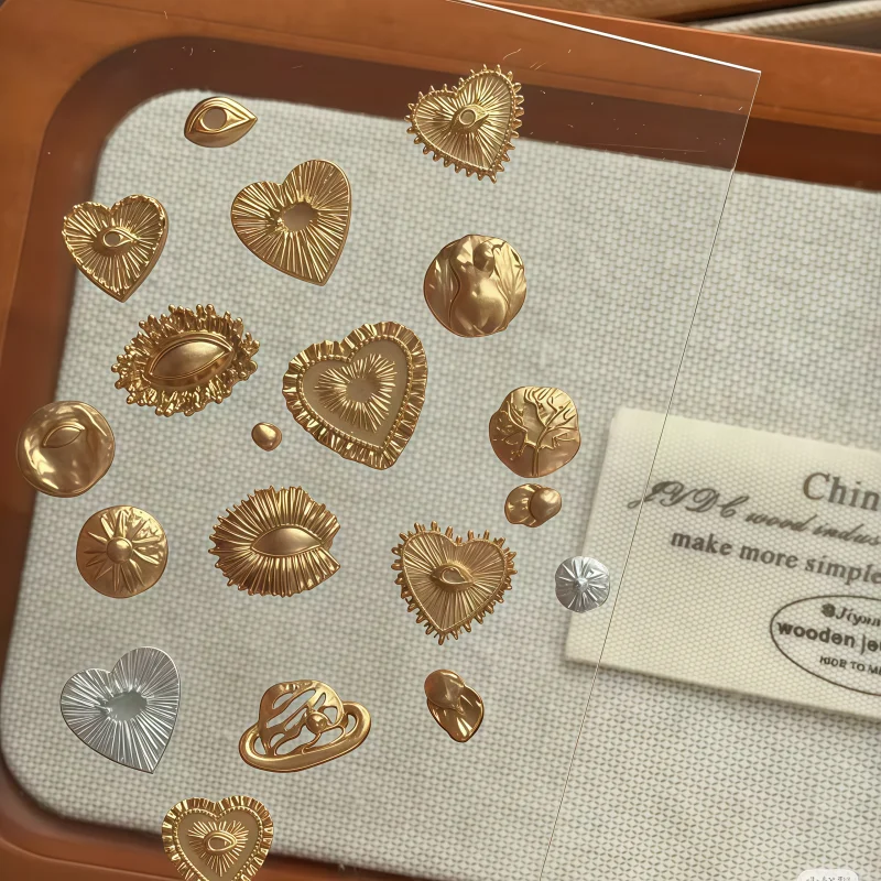 레트로 자수가 들어간 네일아트 몰드, 하트 모양 프린트 눈알, 3D 아트 주얼리, 투명 실리콘 몰드