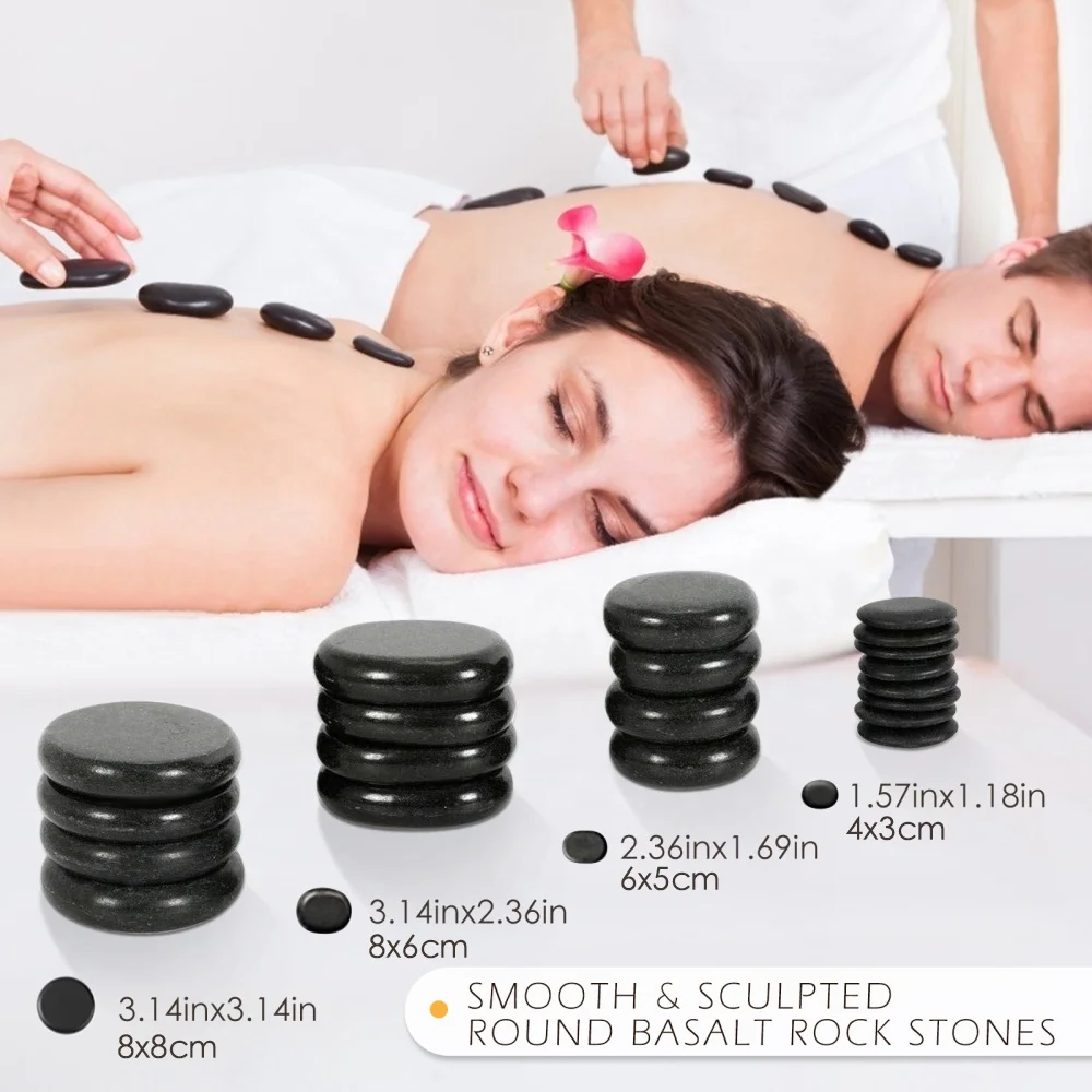 Spa Hot massage stone of 20pcs massage stone with wood box heater, Hot  selling black basalt hand made black polished Massage
