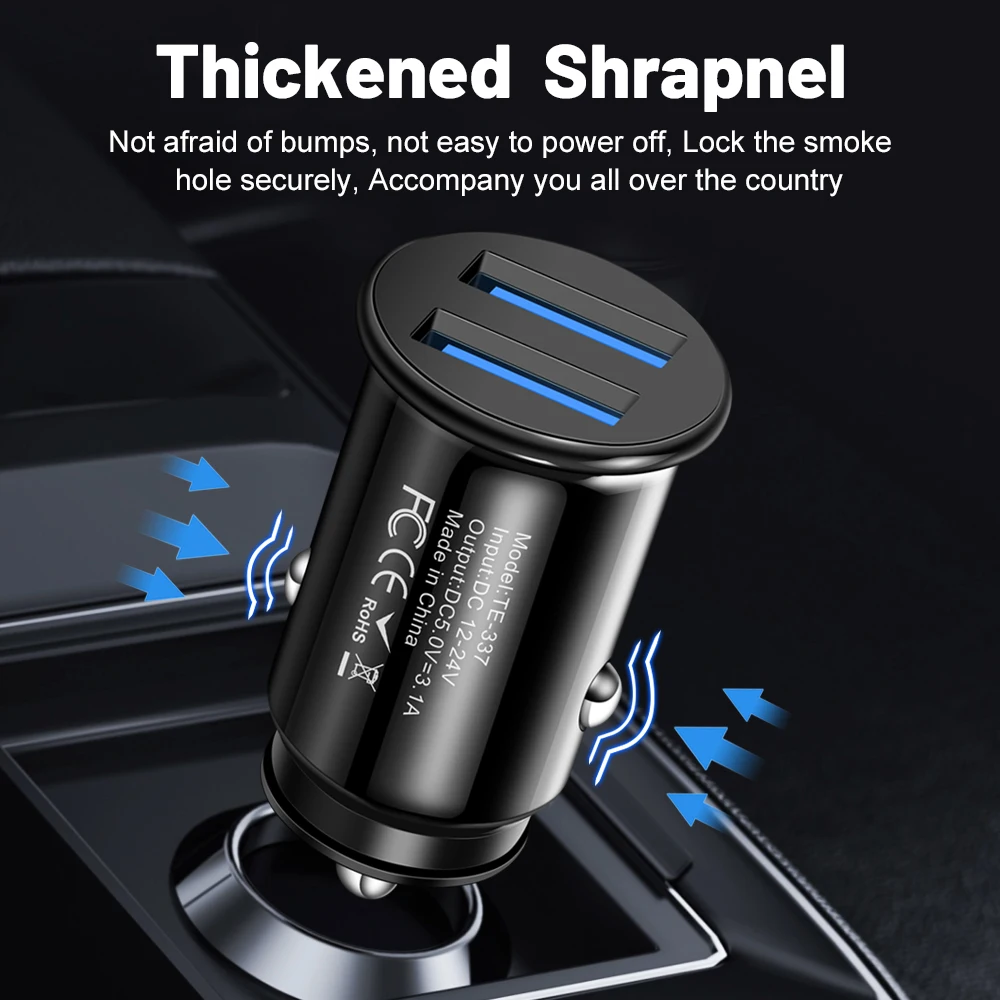 Mini Car Charger 2.4A Dual USB Fast Charging Universal Mobile Phone in Car Charge Tablet GPS For iPhone 11 Xiaomi Samsung Huawei