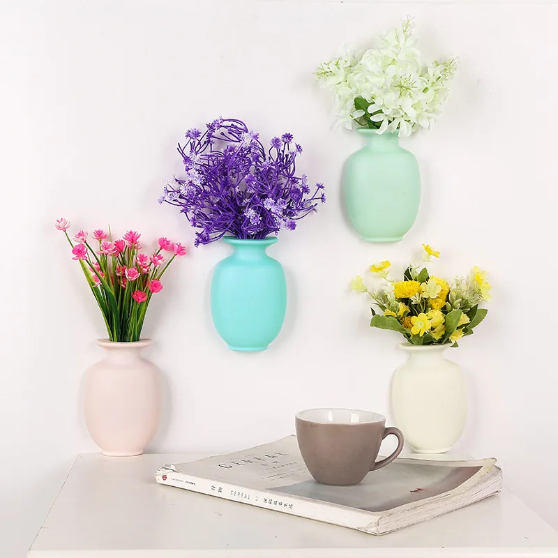 Traceless Wall Vase Magic Rubber Silicone Sticky Vase Wall Hang Flowers Wall Stickers Pot Home Decor Hydroponic Plant 4