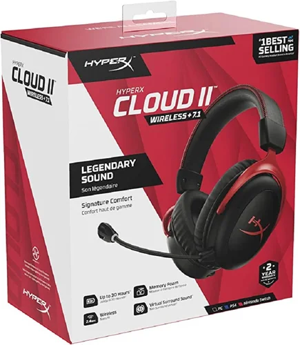 HyperX Cloud 2 II 게임용 헤드폰 소음 차단, 7.1 서라운드 컴퓨트 헤드셋 이어폰 마이크 PC PS4 용 유선 헤드셋 5