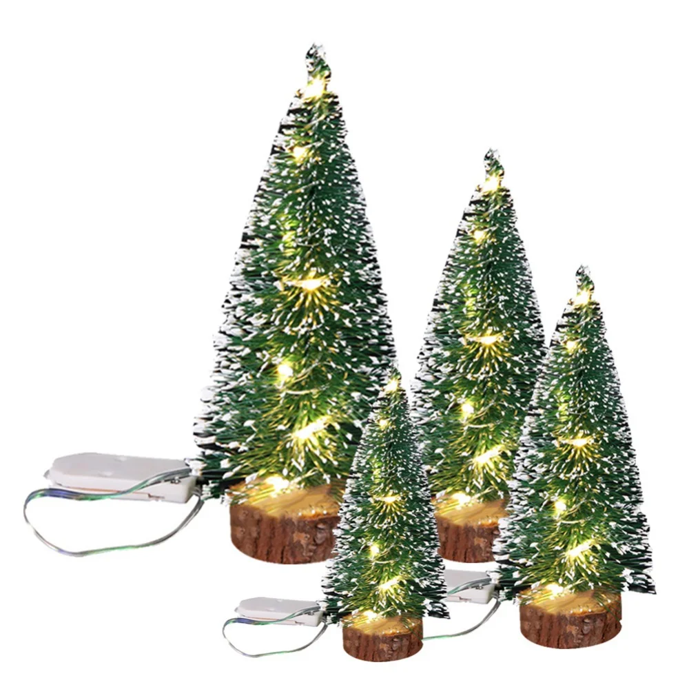 Christmas Green Cedar LED Lights Pine Needle Tree Christmas Decorations Desktop Ornament Gift Mini Christmas Tree Decorations
