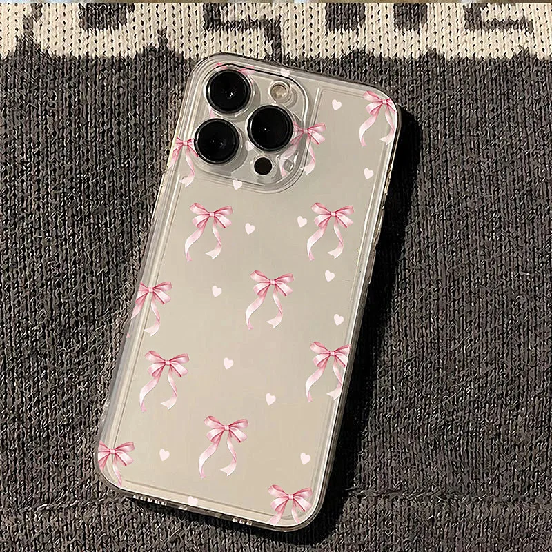 Transparent TPU Phone Case with Pink Bow Design