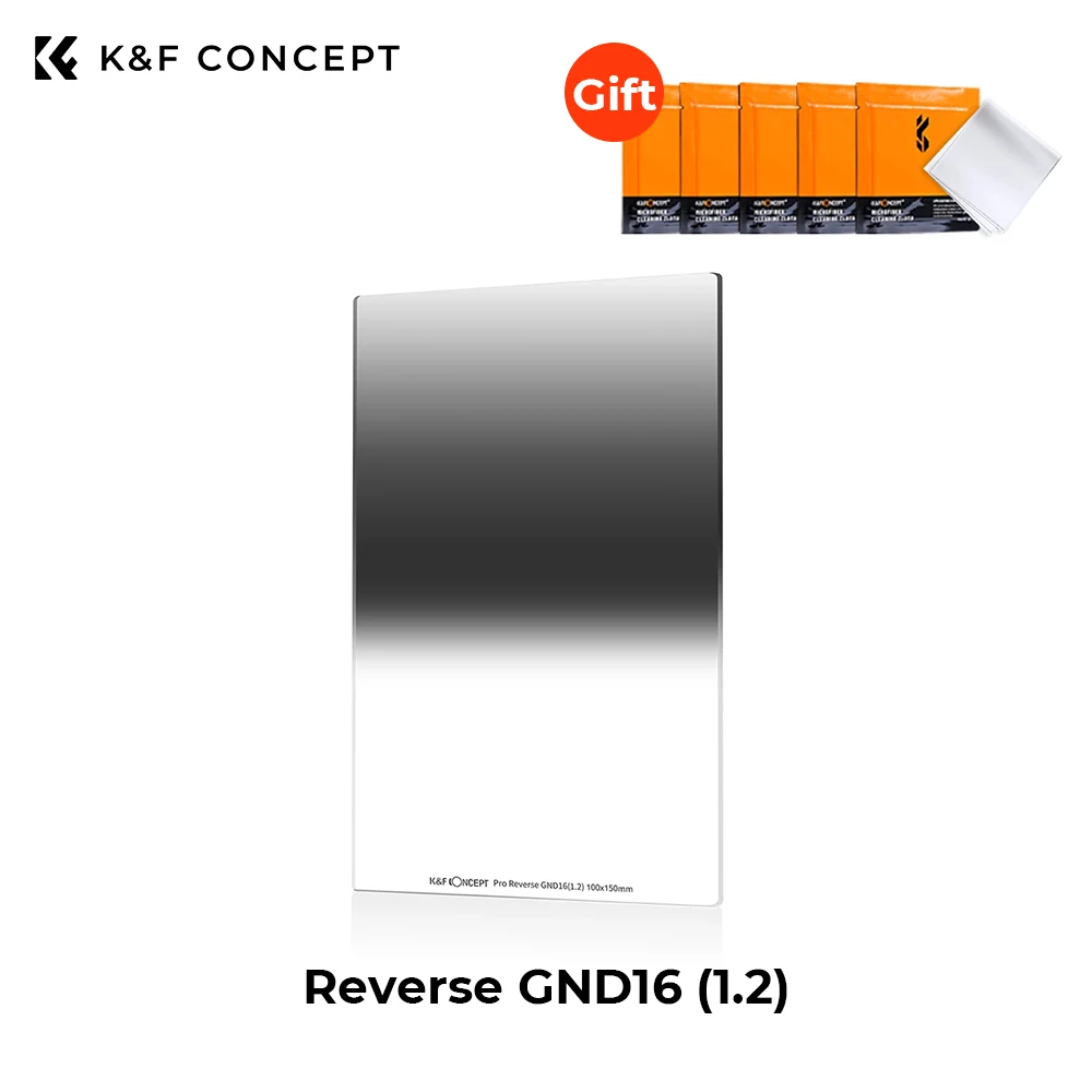 

K & F Concept Reverse GND16 (4 Stop) Reverse Градуированный фильтр с нейтральной плотностью 100x150 мм, оптическое стекло с 28 слоями водонепроницаемого покрытия