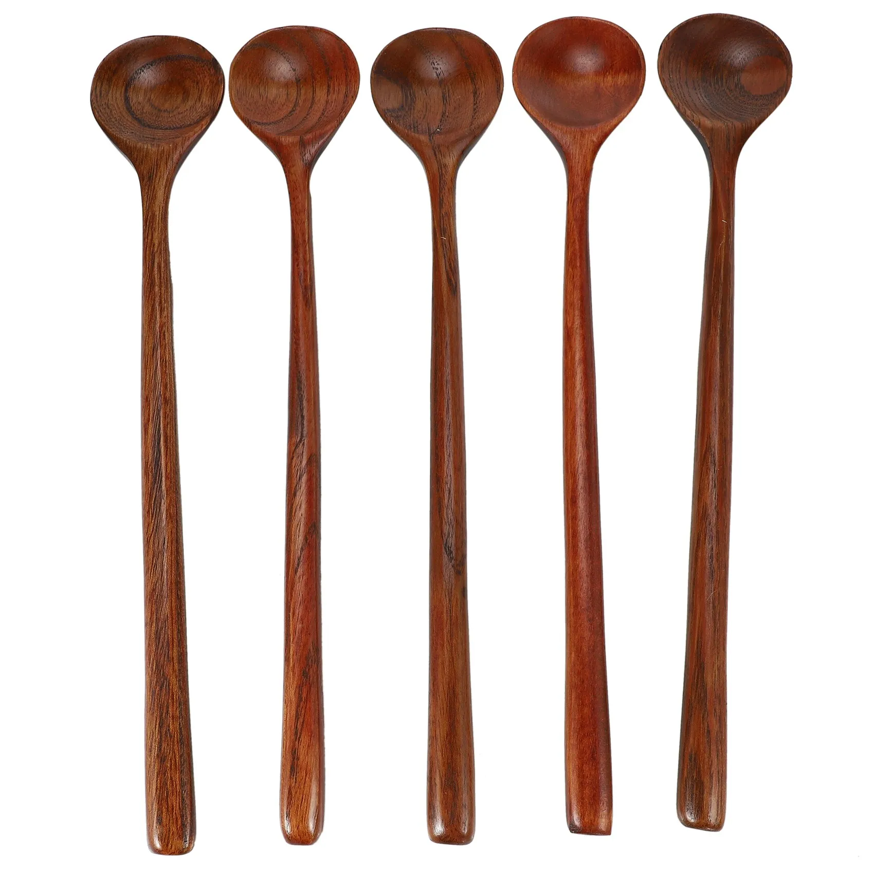 

Long Spoons Wooden 5 Pieces Korean Style 10.9 inches 100% Natural Wood Long Handle Round Spoons for Soup Cooking Mixing Stirr