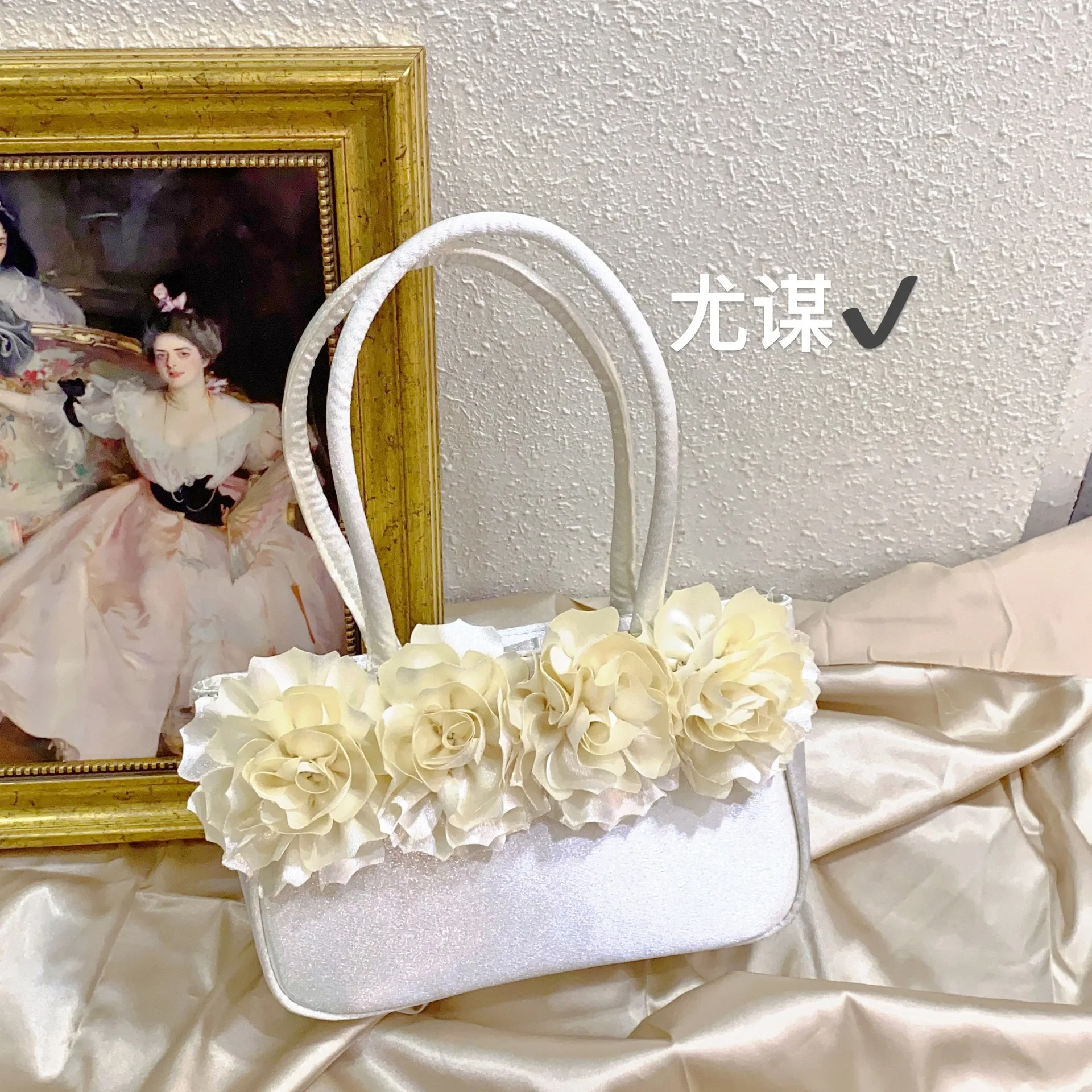 Women Evening Bag Purse Fashion Flower Pattern Faux Silk  Dress Party Handbag Bridal Clutch Bag For Wedding Evening Party