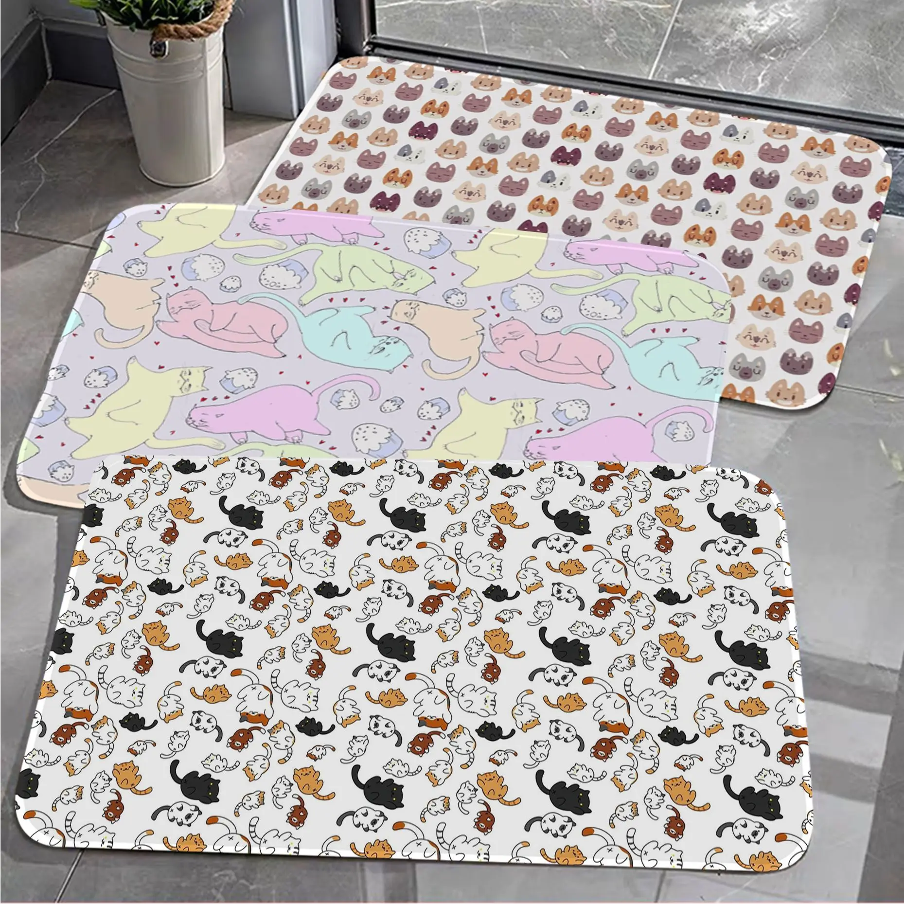 

Cartoon Cat Printed Entrance Door Mat Cheaper Anti-slip Modern Living Room Balcony Printed Toilet Rug
