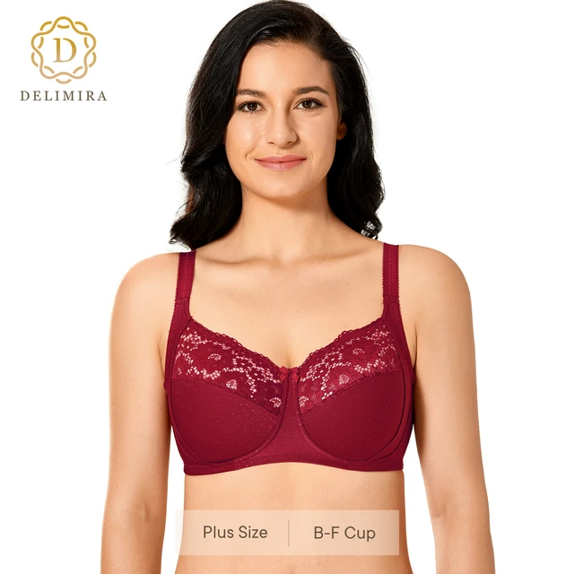 Delimira Women's Floral Lace Bra Cotton Full Coverage Wireless Non