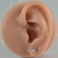 1PC G23 Titanium Cartilage Zircon Sun Round Shape Earrings Stud Internally Threaded Helix Cz Ear Tragus Labret Piercing Jewelry 6
