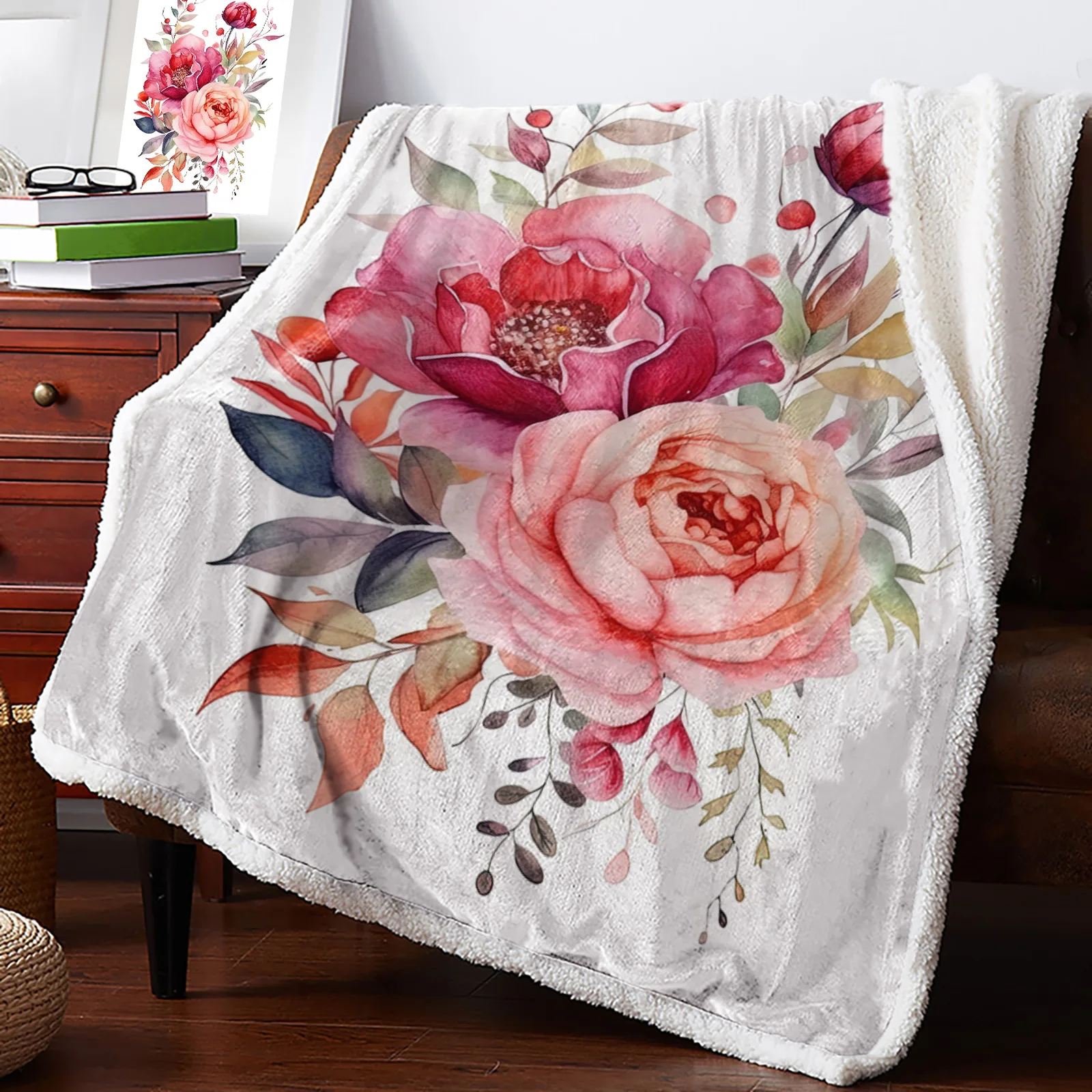 

Peony Flower Leaves Blankets Winter Warm Cashmere Blanket Office Sofa Soft Throw Blanket Kids Bed Bedspread