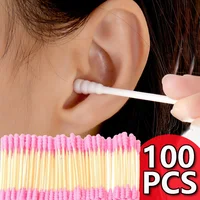 100PCS cute pink high-quality double-headed cotton swab, suitable for effectively cleaning ears and nose, as well as makeup 1