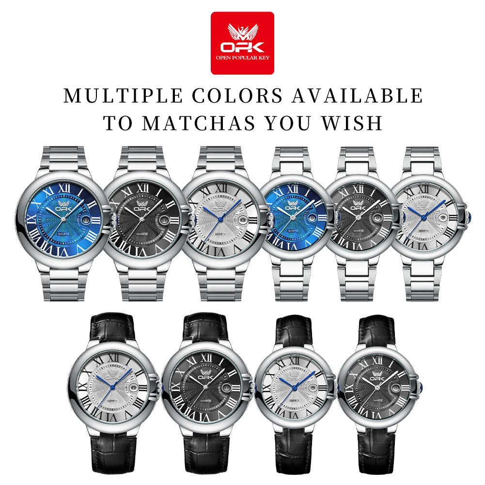OPK 6039 Couple Watch Deep Waterproof Calendar Ladies Hand Clock