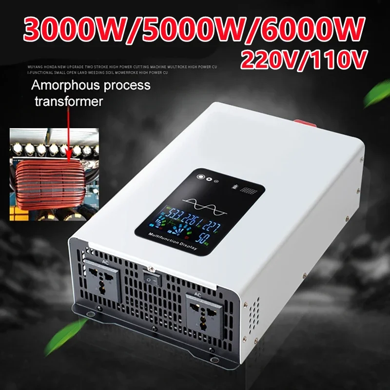 Pure Sine Waveอินเวอร์เตอร์3000W 5000W 6000W Power ConverterจอแสดงผลLCD DC12V 24V To AC 220V 110Vแรงดันไฟฟ้าพลังงานแสงอาทิตย์รถอินเวอร์เตอร์ 1