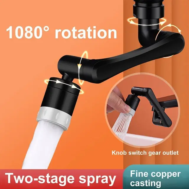 ตัวขยายก๊อกน้ําสแตนเลส 1080 ° หมุนโลหะหัวฉีดน้ําก๊อกน้ํา Sprayer Universal ห้องน้ํา Tap Mixer Aerator 2 โหมด 2