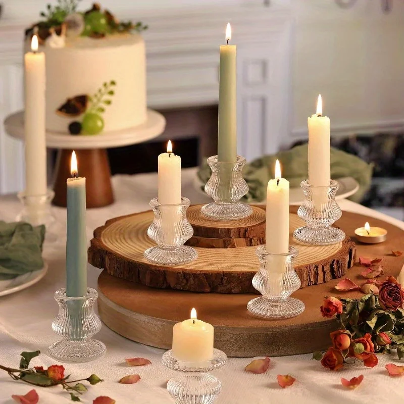 Elegant Candle Holder Set - Romantic Desk Accessories for Weddings and Holiday Decor (Set of 6)