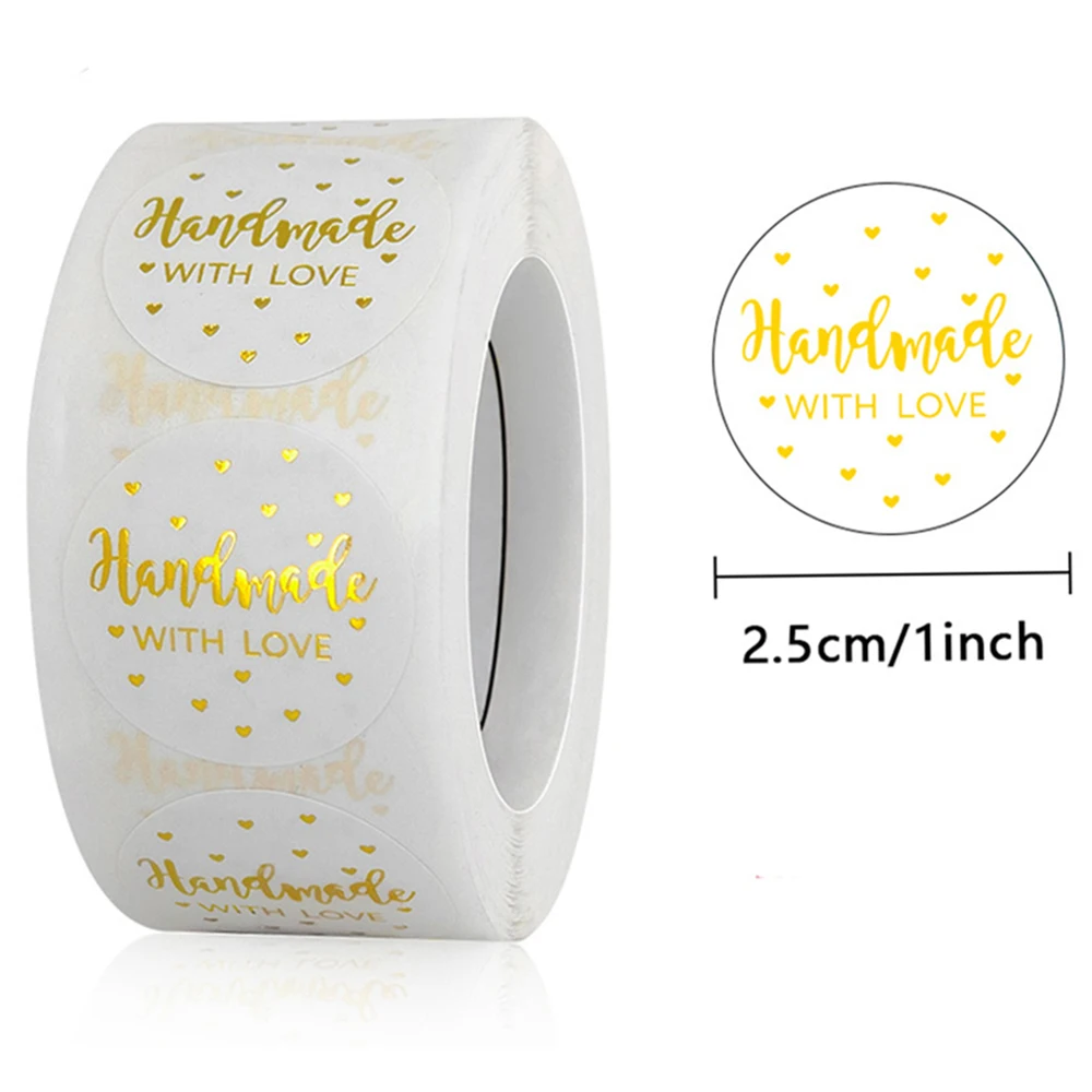 

100-500pcs 1Inch Golden Handmade with Love Label Stickers for Gift Card Box Package Party Wrapping Baking Food Small Business