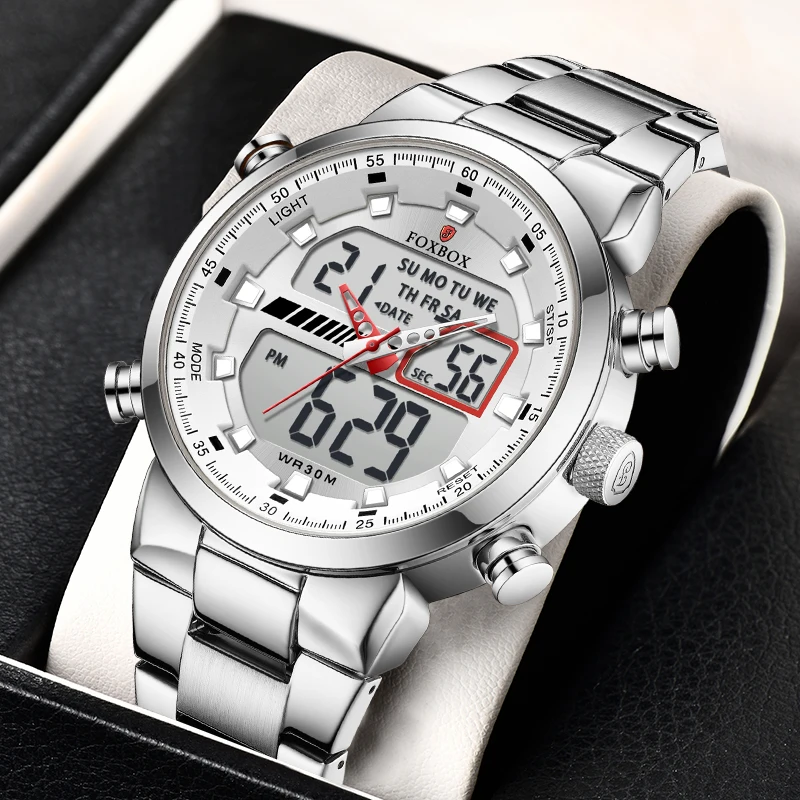 LIGE Fashion Quartz Eletronic Man Watch Business Waterproof Luminous Digital Dual Display Casual Sports Watch for Men Wristwatch
