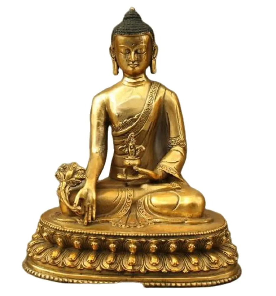 

20CM 8" Tibet Tibetan Buddhism Bronze Gilt Medicine Shakyamuni Buddha Statue Sculpture