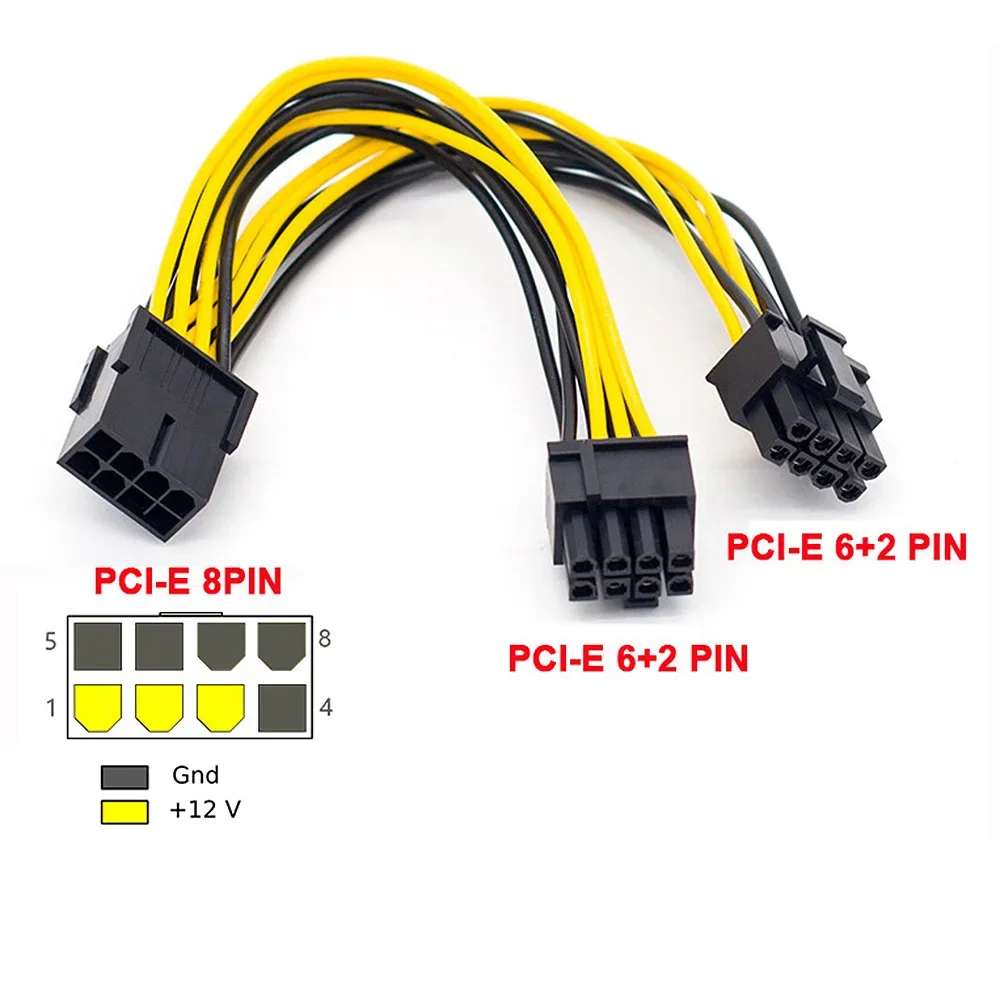 Видеокарта RGEEK PCI-Express PCIE 8 Pin на Dual 8 (6 + 2) VGA Графическая видеокарта графический адаптер Адаптер Блок питания разветвитель кабель 20 см