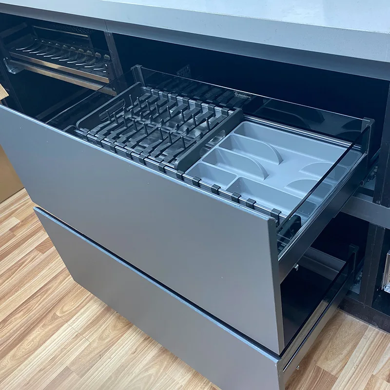 

Pull basket kitchen cabinets built-in drawer type double dish pull basket, space aluminum tool basket, damping pot shelf