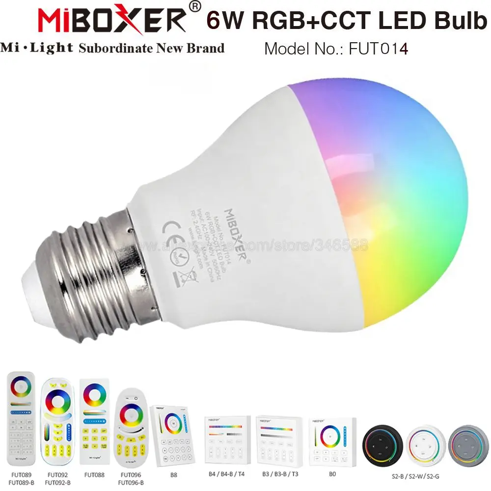 Miboxer 6W Rgb + Cct Lampadina A Led E27 Ac 110V 220V Lampada Wifi Fut014 2.4G Smartphone Remoto A 4 Zone App Alexa Google Voice Control