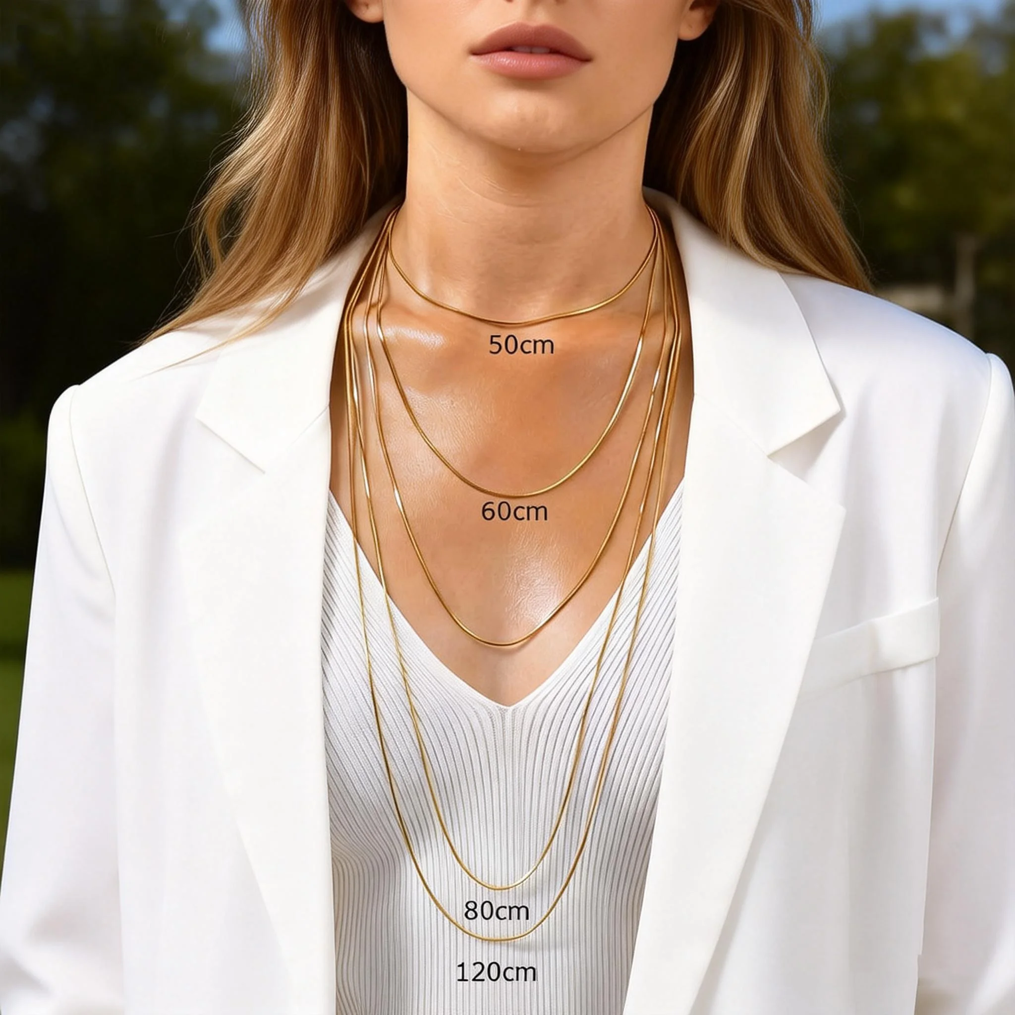Edelstahl-Halskette in Goldfarbe, quadratische Schlangenkette für Damen und Herren, 50/60/80/120 cm lange Kette, Choker, minimalistischer, trendiger Schmuck