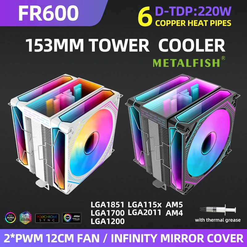 CPU Air Cooler 4 6 Heat Pipe PC Radiator Cooling ARGB PWM 12cm Fan For 1851/1700/1200/115X/AM5/AM4/2011/X79/X99
