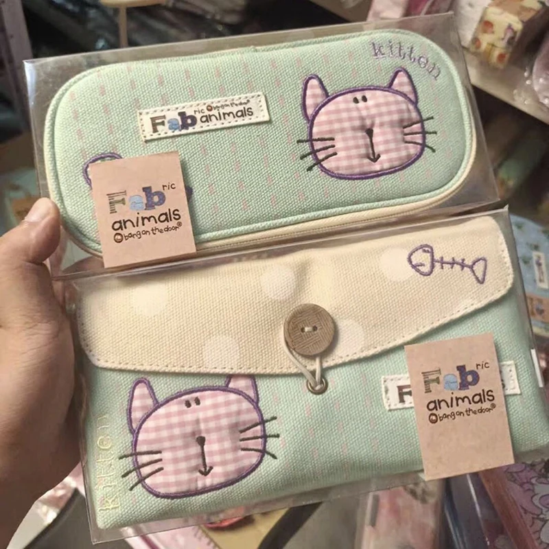 1 조각 대용량 펜 가방 Kawaii 새끼 고양이 연필 케이스 학생용 더블 레이어 파우치 홀더 박스 사무용품 용품