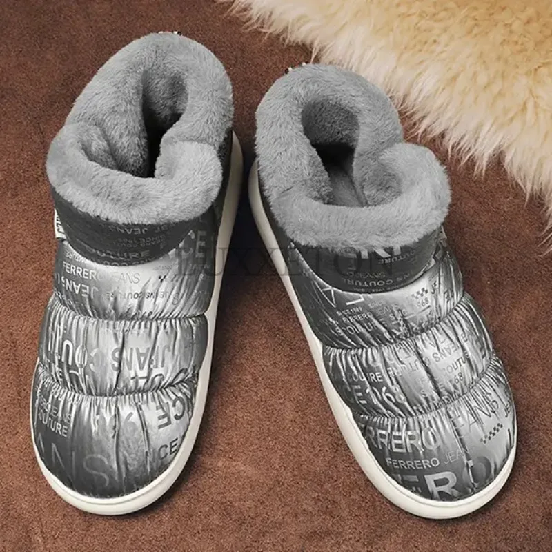 

Winter Men Snow Boots Warm Plush Mens Sneakers Long Fur Ankle Botas Hombre Slip on Outdoor Leisure Shoes Men Women Flat Footwear