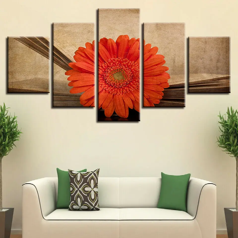 

Modular Canvas HD Print Poster Frame 5 Panel Barberton Daisy And Book Painting Pictures Wall Art Home Decor No Framed 5 Piece