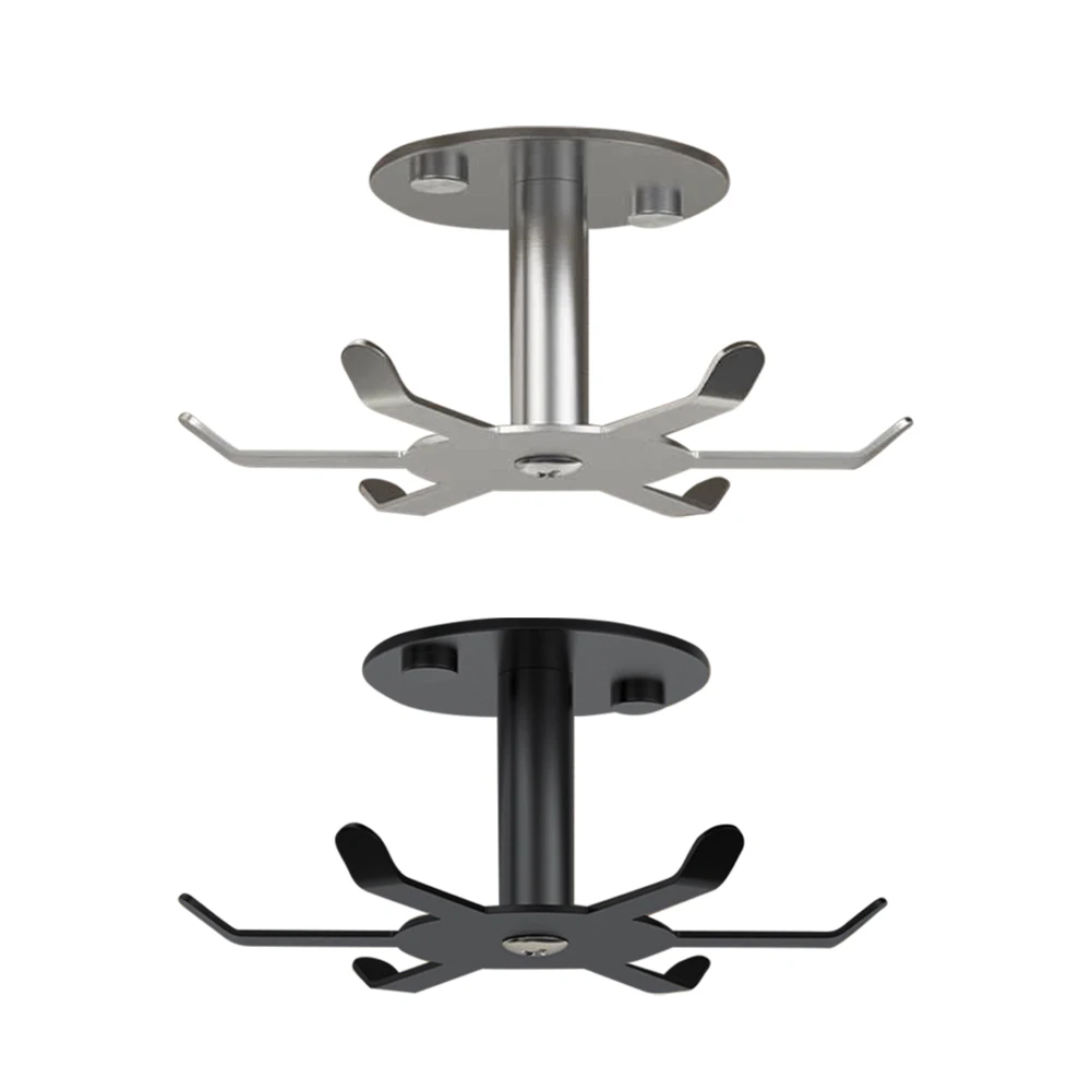 Under Cabinet Rotating Utensil Holder 6 Hooks Stainless Steel Hanging Rack Screw Kitchen Bathroom Storage Rack Kitchen Storage Rack Kitchen Hooks