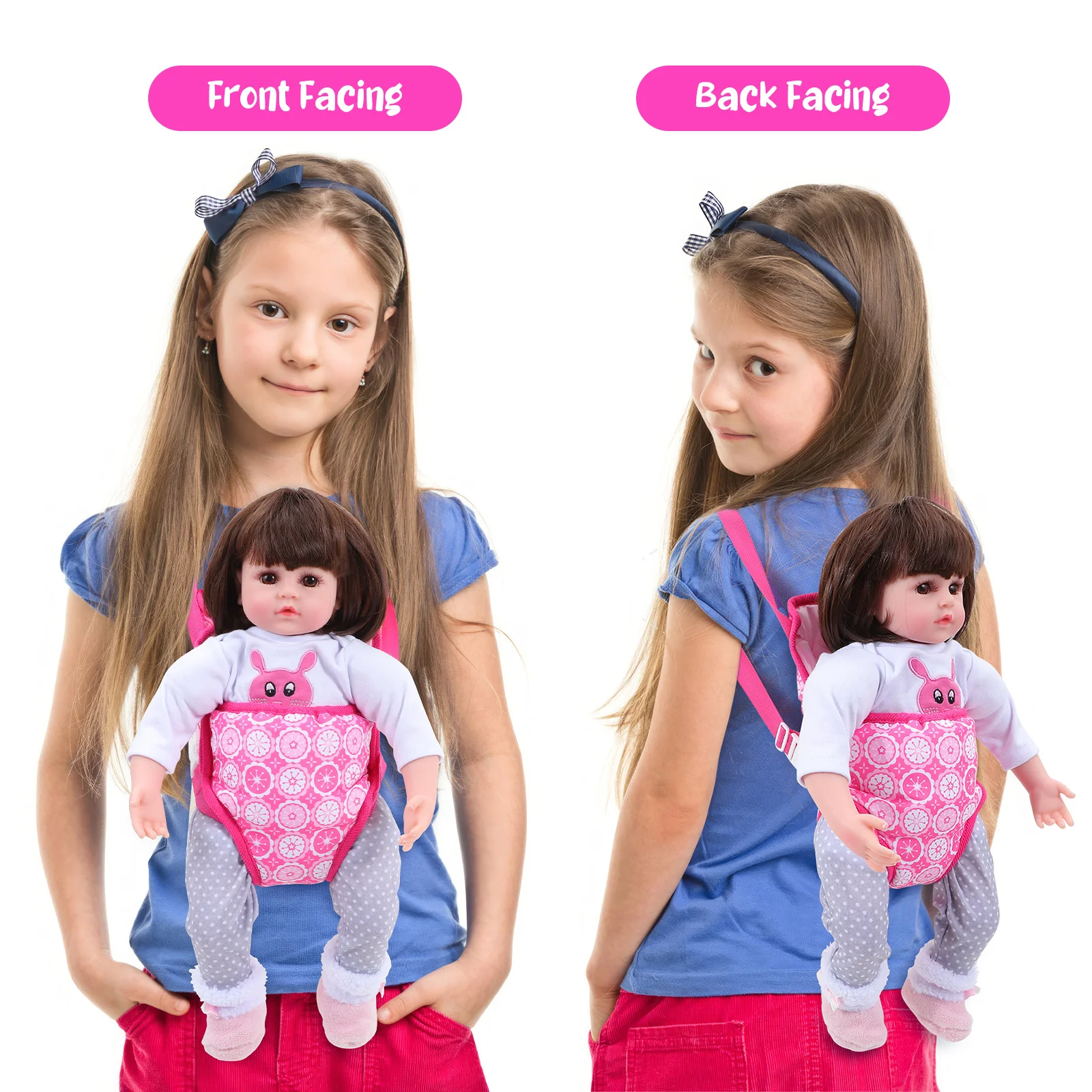 18 Inch Baby Carrier Reborn Dolls Breathable Sling Babies Pink before and after Wrap