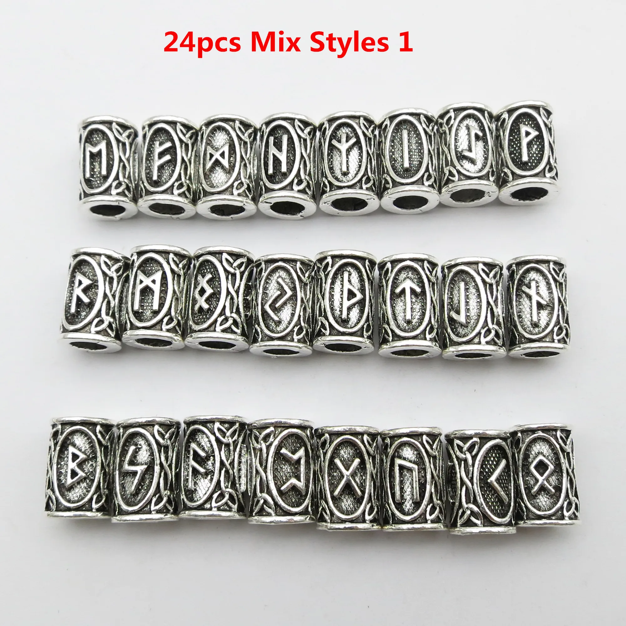 24pcs mix Silver Hair Braid beard Dreadlock Beads rings tube Viking Rune Pattern Design for Hair Styling Accessories