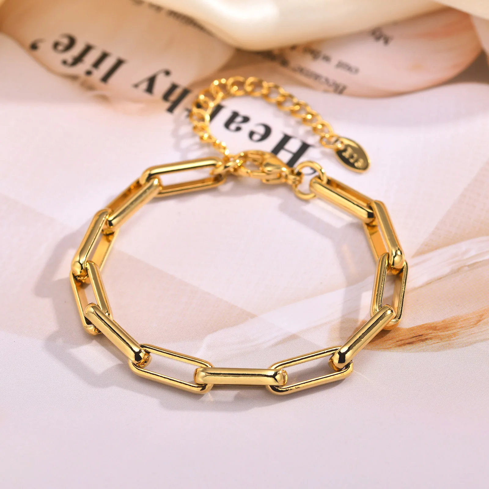 6mm Paperclip Chain Bracelet 18k Gold Plated Stainless Steel