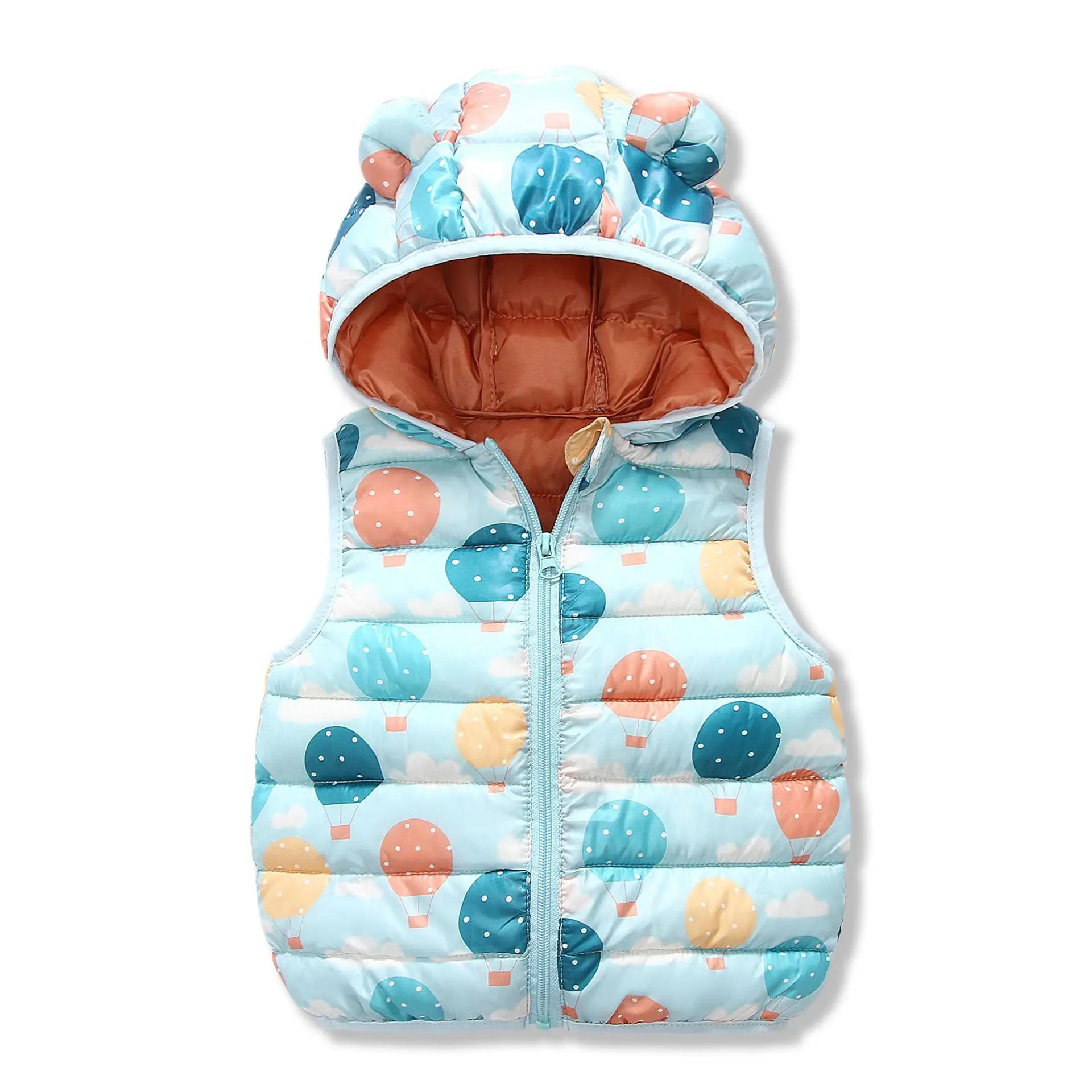 2022 Spring New Baby Girls Boys Vest Tops Hot-air Balloon Printed Bear Ears Hooded Soft Waistcoats 6 Colors |