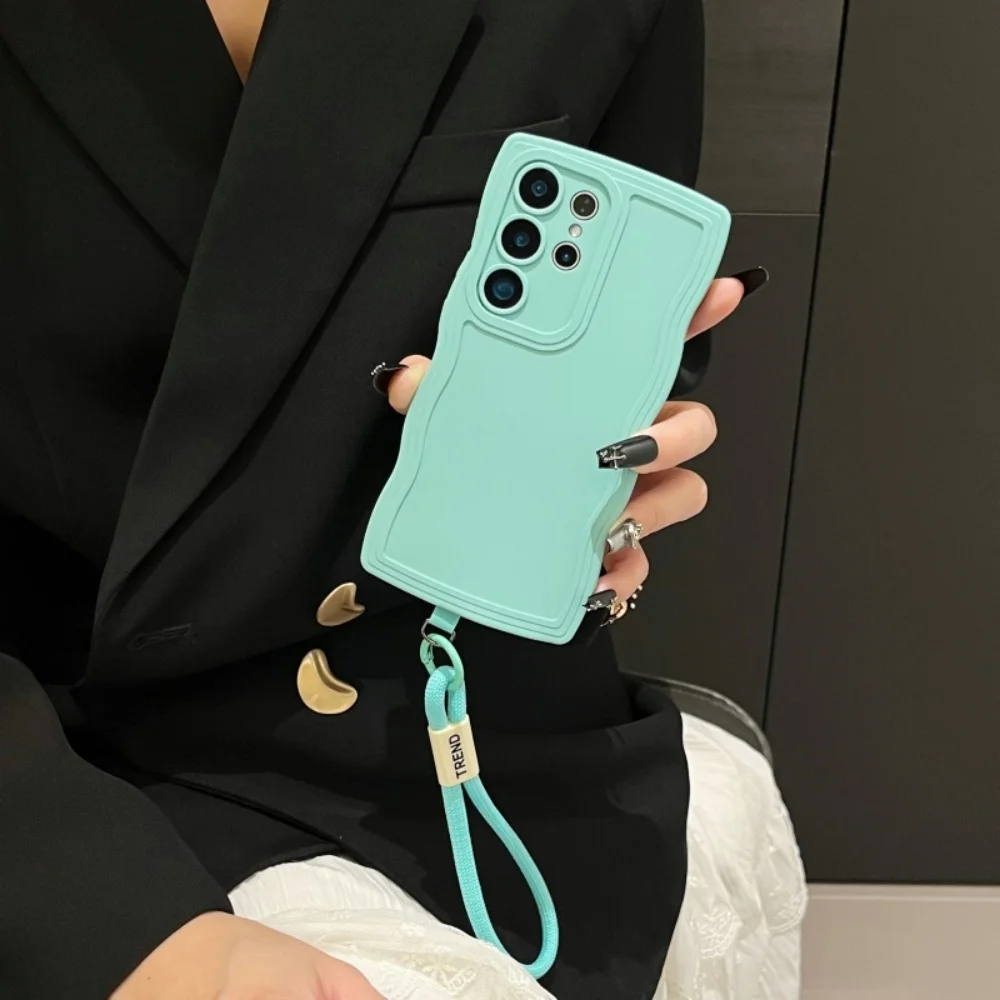 Fashion Wave Border Wrist Strap Case with Lanyard - Soft TPU Cover