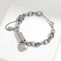 DZ Gold Color Thick Chain Stainless Steel Bracelets for Women Fashion Design Heart Love Pendant Wrist Jewelry - Image 2