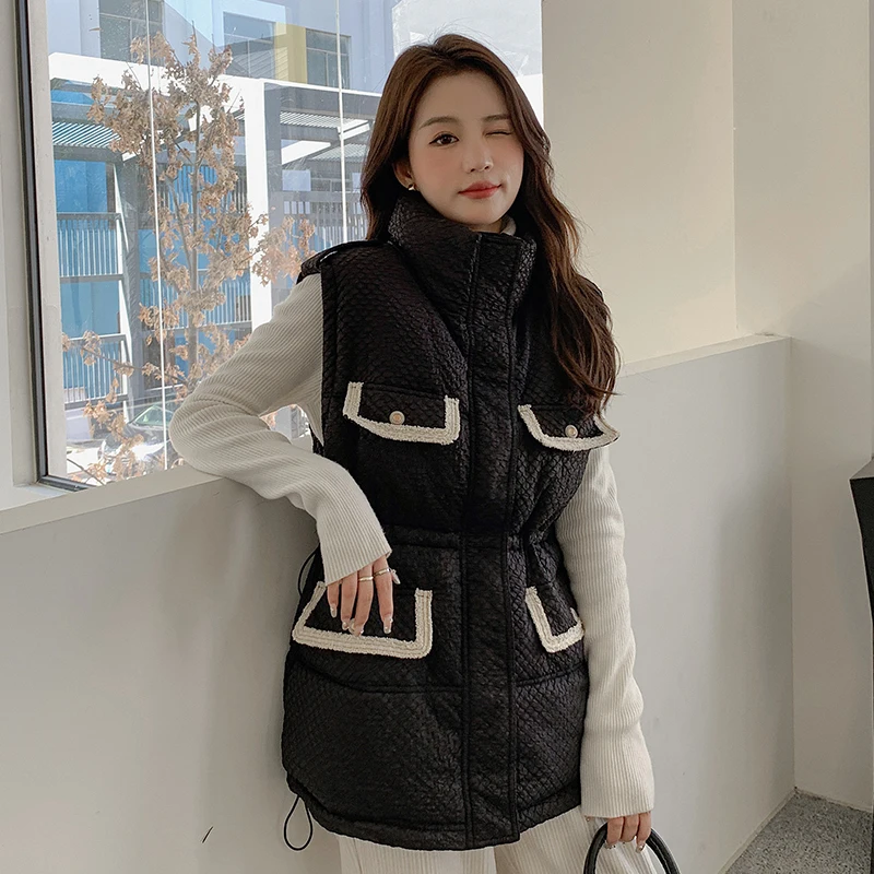Fall Winter Fashion Sweet Maternity Down Vest Sleeveless Pregnancy Women Cotton Vest with Pockets Office Lady Elegant Outwear
